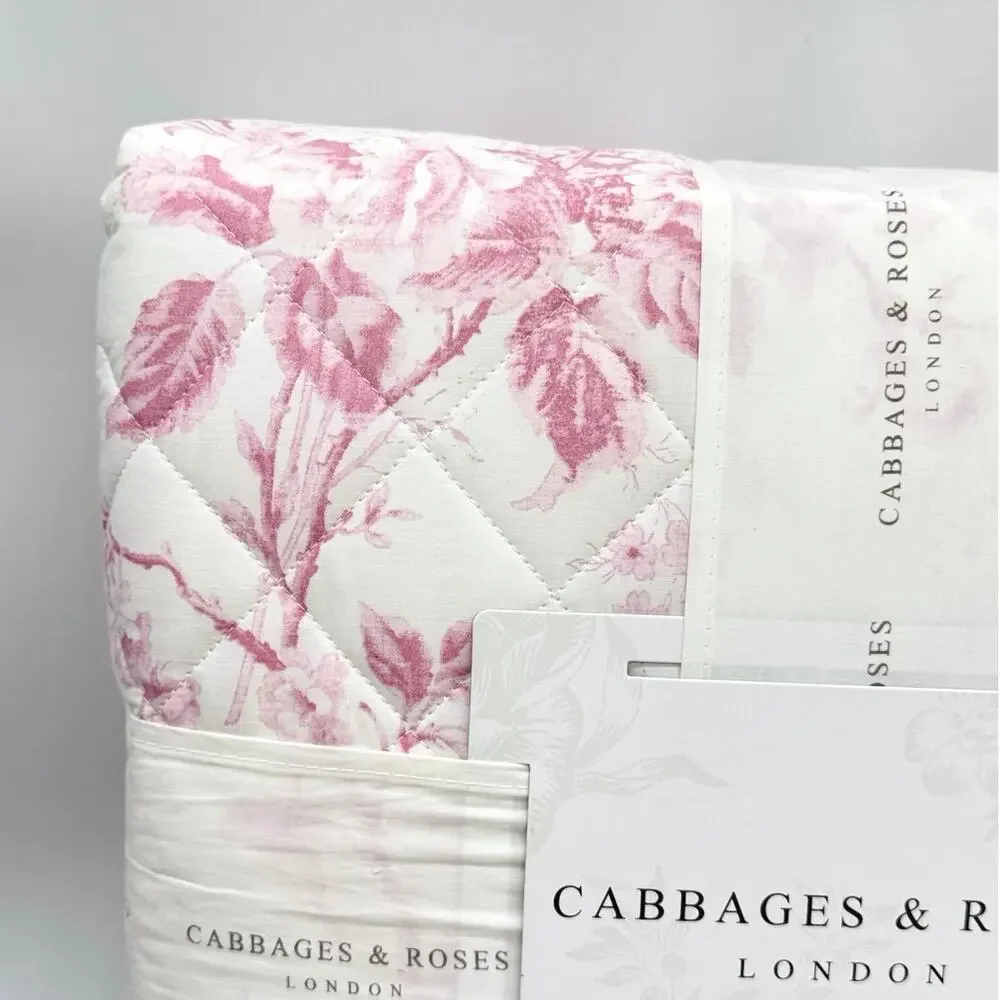 Cabbages & Roses Alderney Pink Floral Toile KING Quilt Bedding 3pc Set Raspberry